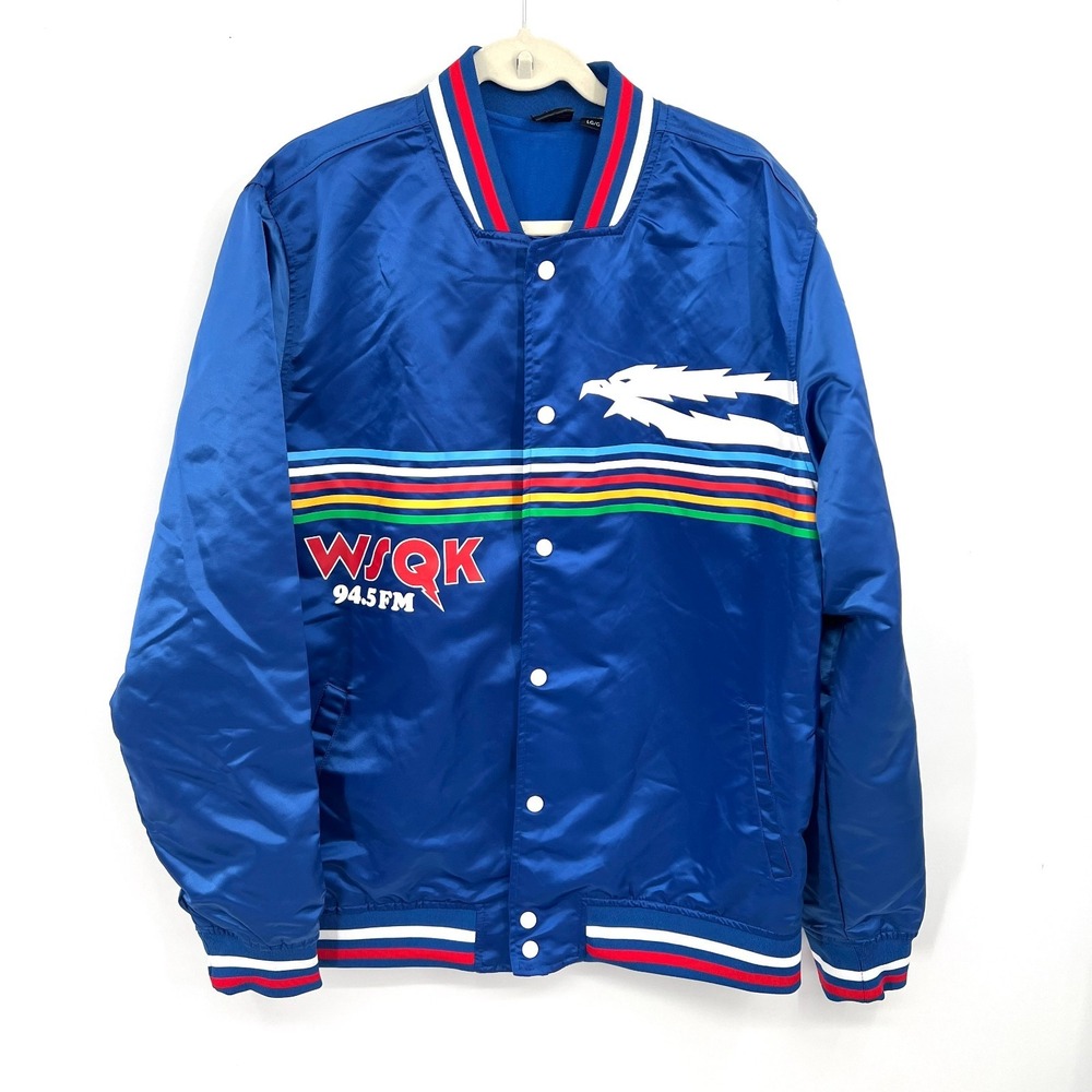 NEW Stranger Things retro WSQK rainbow baseball jacket 80s blue L